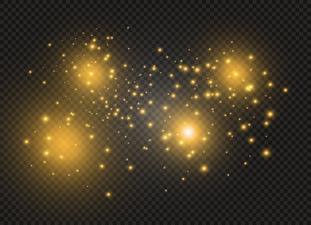Poussière jaune. Une belle lumière clignote. Particules de poussière. Effet bokeh.