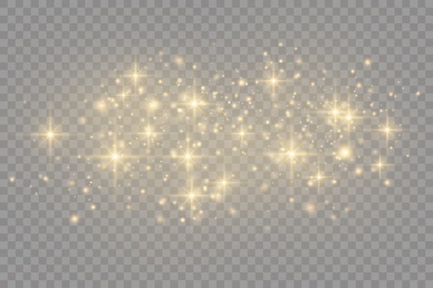 Poussière jaune. Effet bokeh. Les particules de poussière volent dans l'espace. Des traînées de poussière rougeoyantes.