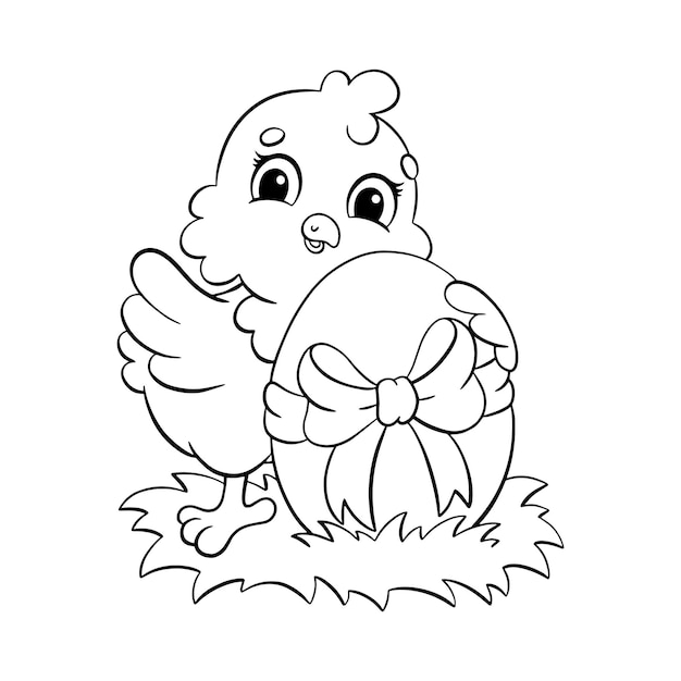 Poussin Mignon Souhaite Joyeuses Pâques Page De Livre De Coloriage Pour Les Enfants