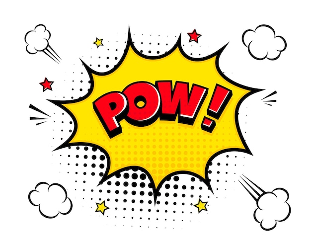 Pow comique discours bulle demi-teinte ombre texte expression rétro style comique design plat