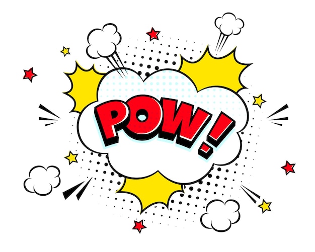 Pow comique discours bulle demi-teinte ombre texte expression rétro style comique design plat