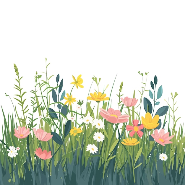 Vecteur une prairie verte au printemps avec des fleurs sauvages 84