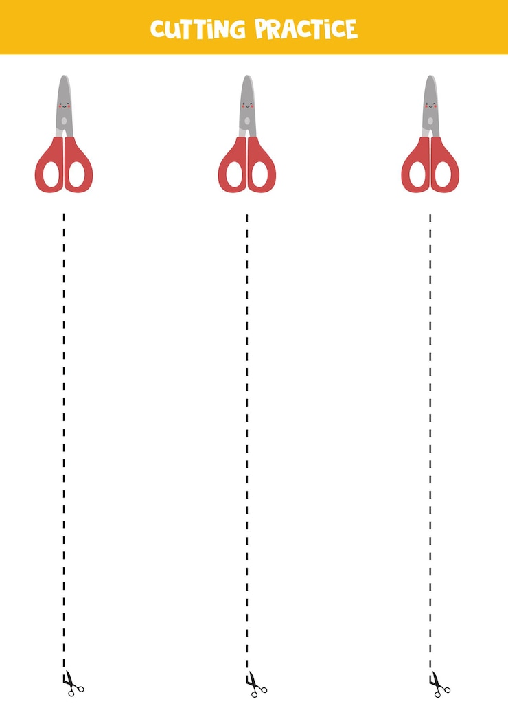 Vecteur pratique de la coupe pour les enfants avec de jolis ciseaux kawaii.