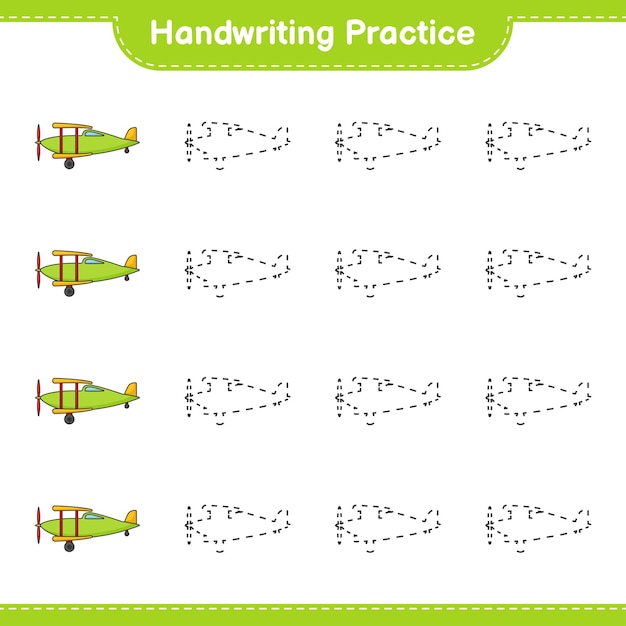 Pratique De L'écriture Manuscrite. Tracer Des Lignes D'avion. Jeu éducatif Pour Enfants, Feuille De Calcul Imprimable, Illustration Vectorielle