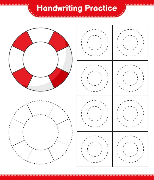 Pratique De L'écriture Traçage Des Lignes De Lifebuoy Jeu éducatif Pour Enfants Feuille De Calcul Imprimable Illustration Vectorielle