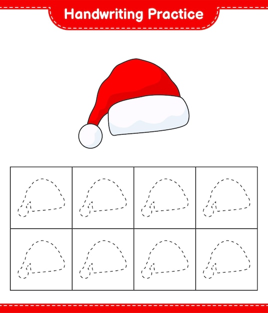 Pratique de l'écriture Traçage des lignes de Santa Hat Jeu éducatif pour enfants feuille de calcul imprimable illustration vectorielle