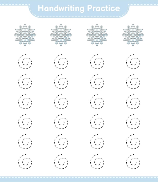 Pratique De L'écriture Traçage Des Lignes De Snowflake Jeu éducatif Pour Enfants Feuille De Calcul Imprimable Illustration Vectorielle