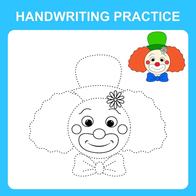 Pratique de l'écriture Tracer les lignes et colorier le clown Jeu éducatif pour enfants feuille de livre de coloriage feuille de calcul imprimable Illustration vectorielle