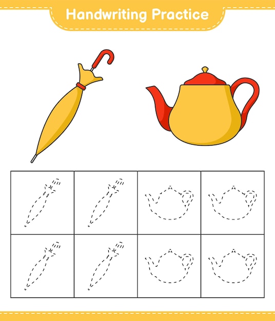 Pratique De L'écriture Tracer Des Lignes De Théière Et De Parapluie Jeu éducatif Pour Enfants