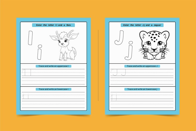 Pratique De Traçage De L'alphabet En écrivant I Et J Avec Un Animal