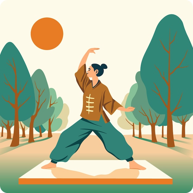 Vecteur une pratique tranquille du tai-chi en plein air