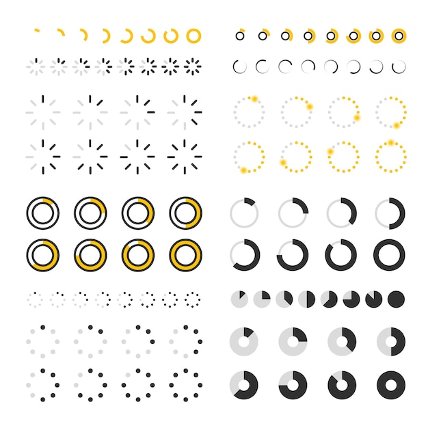 Préchargeurs à La Mode De Style Différent. Collection D'éléments Vectoriels Et De Pictogrammes Isolée Sur Blanc