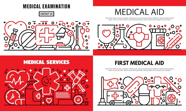 Premier Ensemble De Bannière D'aide Médicale, Style De Contour