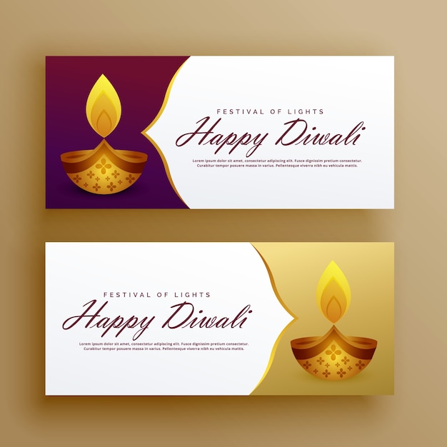 Premium Luxe Heureux Diwali Bannières Carte Vecteur De Conception