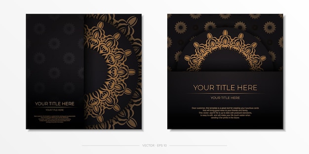 Préparation de cartes postales luxueuses en noir avec des ornements vintage Modèle de carte d'invitation imprimable design avec des motifs de mandala