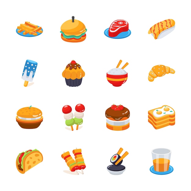 Préparez-vous à utiliser cette collection d'icônes de style 3D d'articles alimentaires