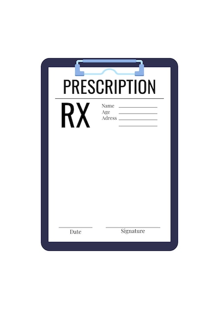 Prescription médecin rx medic vierge sur presse-papiers pad isolé sur fond blanc