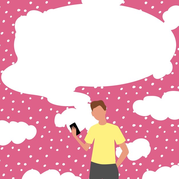 Présentateur Avec Bulle De Conversation Montrant Une Nouvelle Annonce Collègue Speech Balloon Présentant Des Messages D'actualité Frais Et Importants