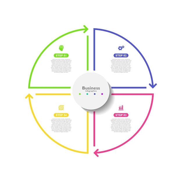 Présentation Affaires Abstrait Infographie Modèle Cercle Coloré Avec Quatre étapes