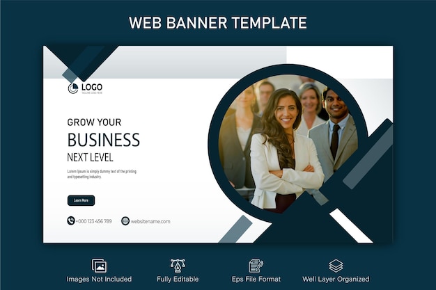 Présentation de la bannière web d'entreprise créative et page de couverture d'atterrissage, modèle de vignette youtube