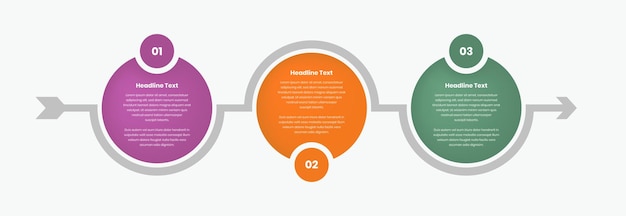 Présentation de la chronologie infographique du processus ou des étapes avec forme de flèche et ellipse