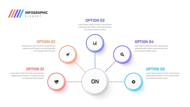 Présentation De Conception Infographique Modèle D'infographie D'entreprise Ligne Mince Avec 5 Options Et Icône