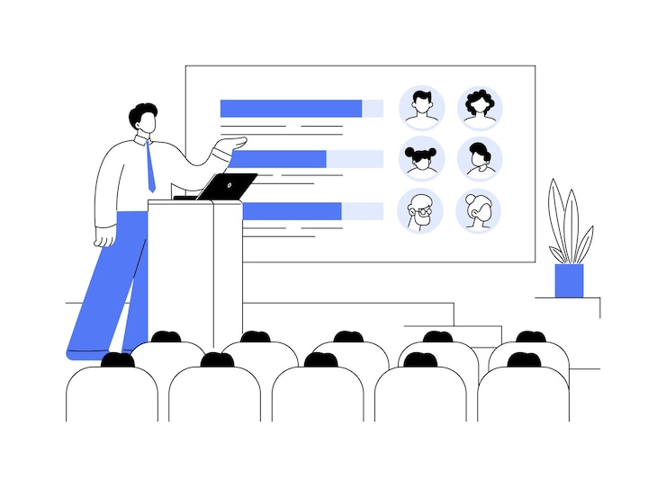 Vecteur présentation des données d'enquête concept abstrait illustration vectorielle enquête de recherche humaine faisant la présentation des données d'enquête sciences sociales et mouvement sondage d'opinion secteur métaphore abstraite