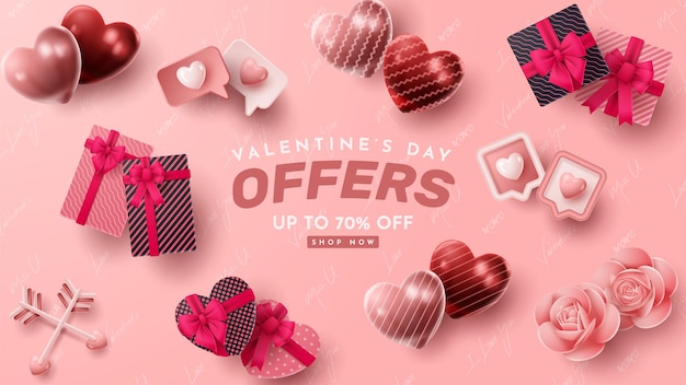 Présentation du produit 3D de la Saint-Valentin pour la bannière publicitaire et l'illustration vectorielle d'affaires