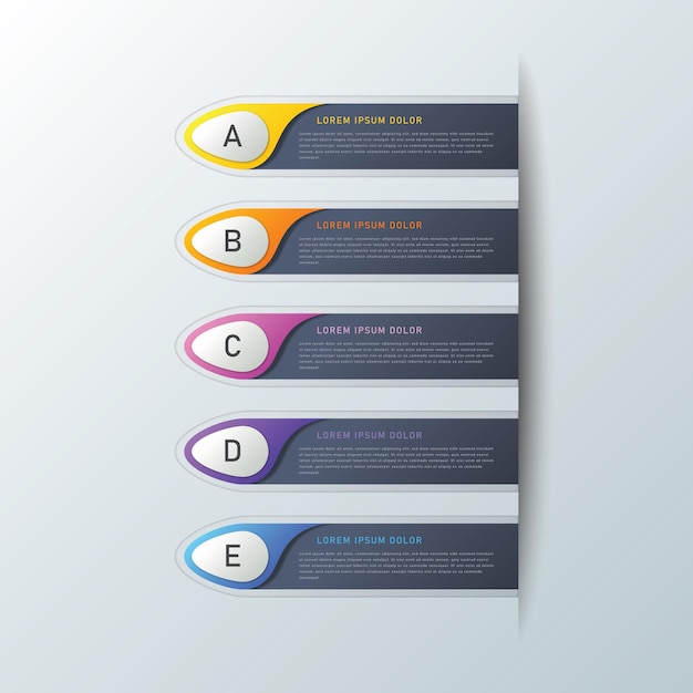 Vecteur présentation d'une infographie d'entreprise en quatre modèles de gradient de couleur avec 5 options
