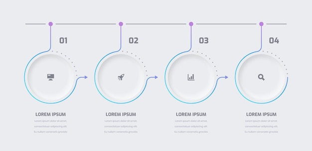 Présentation Infographique De La Chronologie De L'entreprise Avec Numéro Et Icône De L'étiquette Rectangle De Couleur Dégradée 4