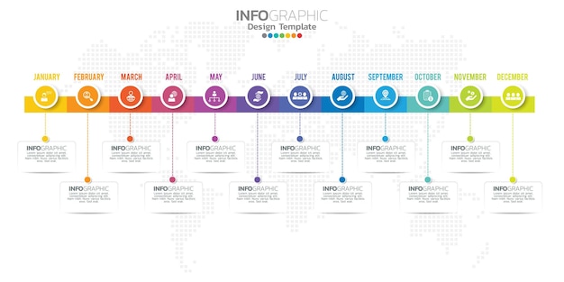 Présentation Infographique De La Chronologie Pendant 1 An 12 Mois Utilisée Pour Le Concept D'entreprise Avec 12 étapes Et Processus D'options