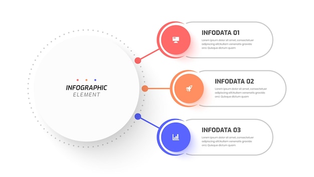 Présentation infographique minimale du cercle central des affaires avec étiquette à 3 cercles, icône pour la présentation