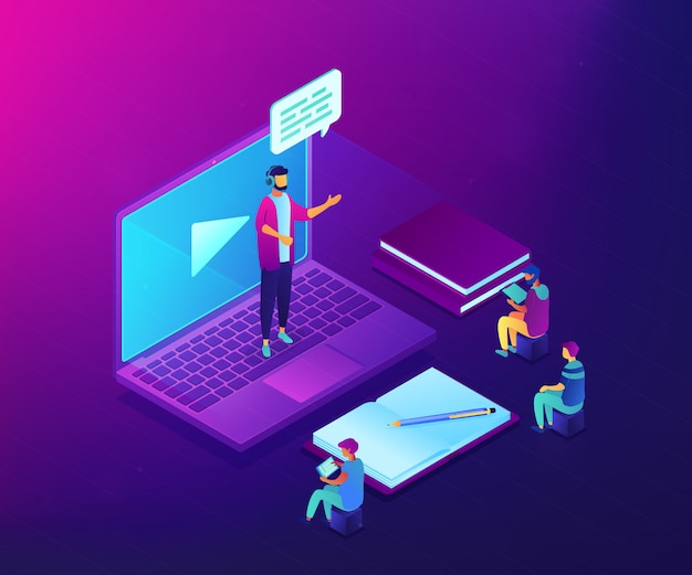 Présentation en ligne illustration concept isométrique 3D.