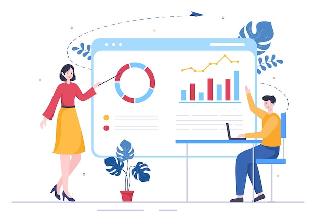 Présentation Marketing Planification Cartoon Vector Illustration. Stratégie de plan d'homme d'affaires et réunion d'affaires pour mener à bien le nouveau concept de projet