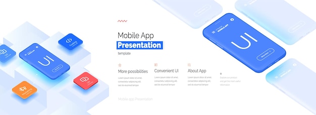Présentation moderne d'une application mobile Modèle de téléphone portable