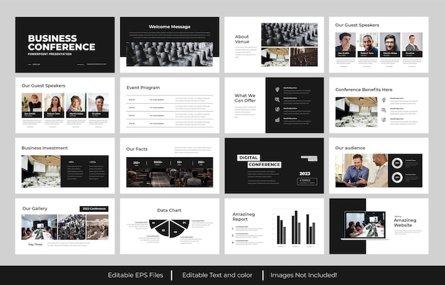Une présentation en noir et blanc pour une conférence Conception de présentation PowerPoint de conférence