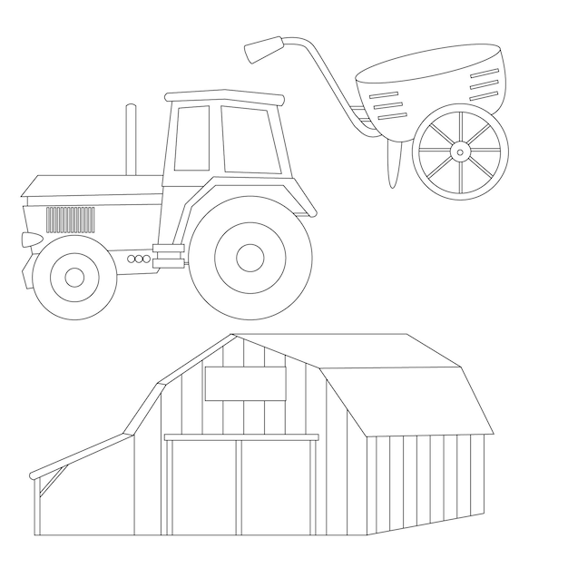 Vecteur présente un adorable ensemble de cliparts de ferme en style dessin animé pour les agriculteurs et les enfants qui aiment la vie à la ferme et co