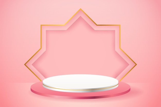 Présentoir De Produits 3d Podium Rose Et Blanc Avec étoile D'or Pour Le Ramadan