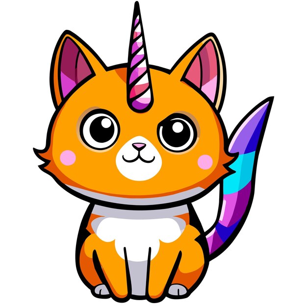 Pretty Cat Unicorn Dessiné à La Main Plat élégant Autocollant De Dessin Animé Icon Concept Illustration Isolée