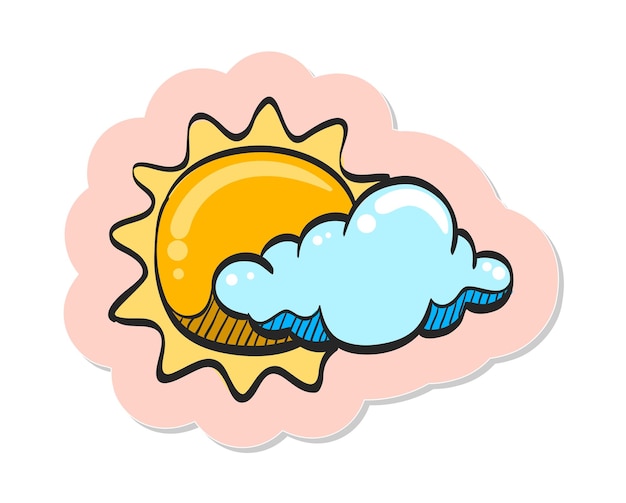 Vecteur prévisions météo dessinées à la main icône partiellement ensoleillée dans l'illustration vectorielle de style autocollant