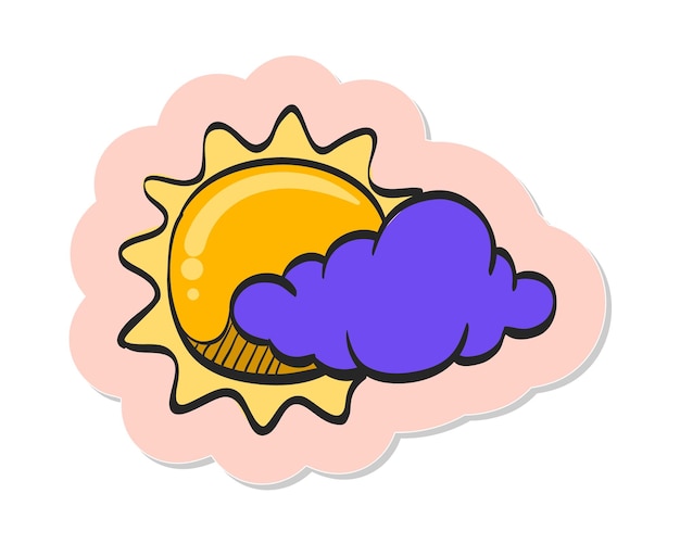 Vecteur prévisions météo dessinées à la main icône partiellement nuageuse dans l'illustration vectorielle de style autocollant