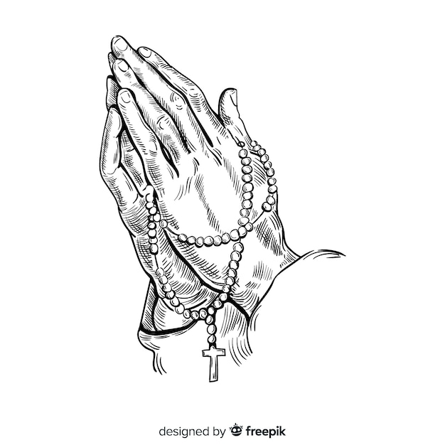 Vecteur prier les mains avec fond de chapelet