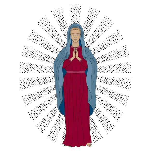 Vecteur prier la vierge marie à la lumière vector illustration sur fond blanc