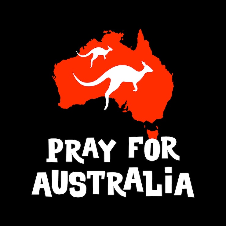 Vecteur priez pour l'australie. affiche de motivation pour aider l'australien à lutter contre les incendies de forêt.