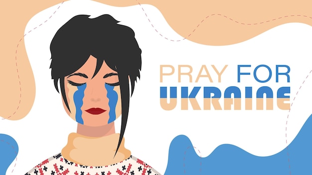 Priez Pour L'ukraine Une Femme Pleure Avec La Couleur Du Drapeau Ukrainien Illustration Vectorielle