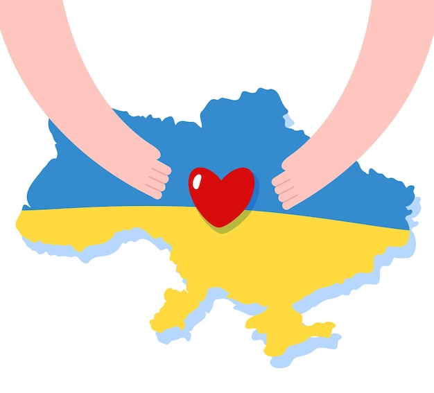 Priez Pour L'ukraine Les Mains Tiennent Le Cœur Avec La Conception De Vecteur De Drapeau Ukraine