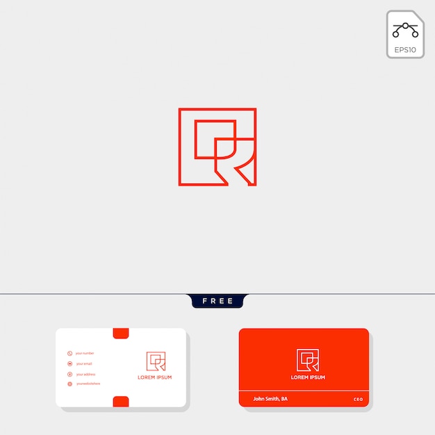 Prime Initiale R, Modèle De Logo Créatif Contour Rr, Modèle De Carte De Visite