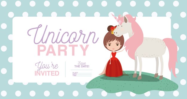 Princesse Avec Carte D'invitation Licorne