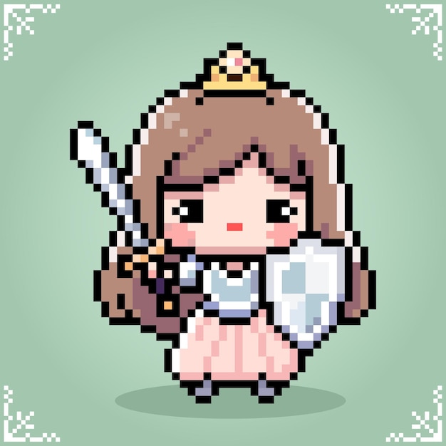 Princesse Chevalier En 8 Bits Pixel Art Pour Les Actifs De Jeu Autocollant Ou Motif De Point De Croix En Vecteur