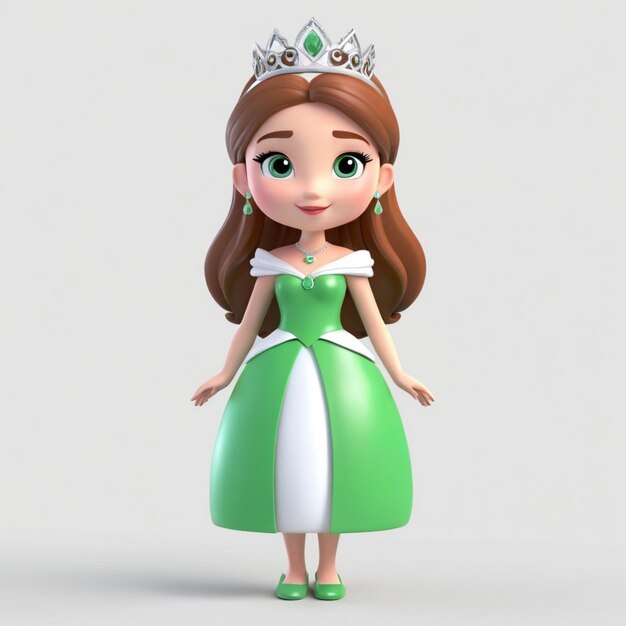 Vecteur la princesse debout et vêtue de vert vecteur 3d